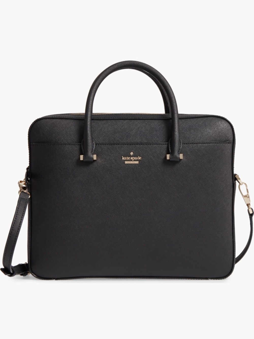 Kate Spade 13” Laptop Bag Black Saffiano Leather Work Briefcase Tote
